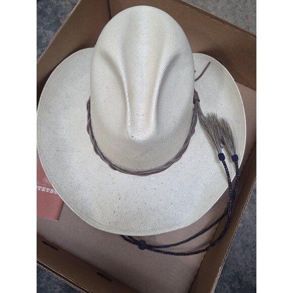 STETSON GUS STRAW COWBOY WESTERN HAT SHANTUNG DOUBLE HORSE HAIR TASSLE W BOX